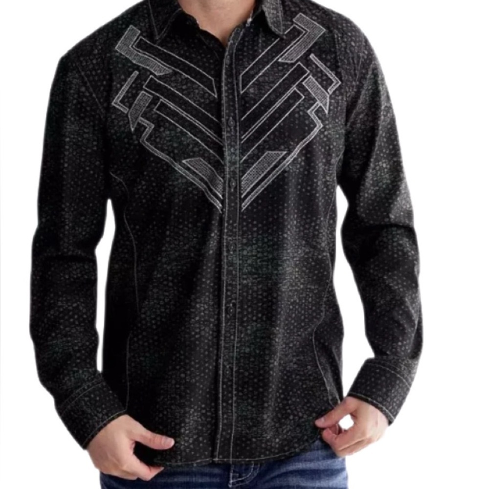 AMERICAN FIGHTER Men's Button Down Shirt VENTURA Long Sleeve Black NWT Medium